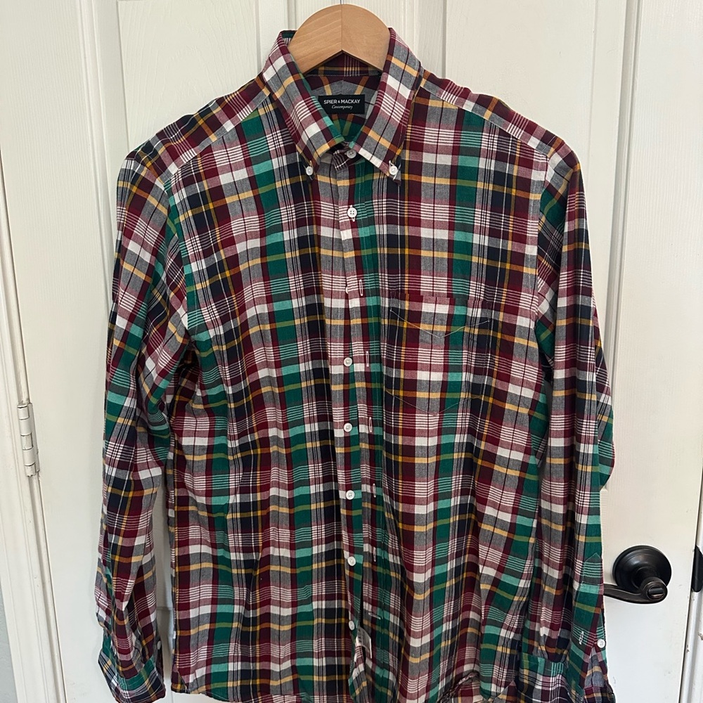 Spier & Mackay Madras Plaid Button-Down Shirt Contemporary Fit 16